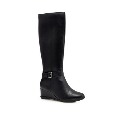 Black wedge heel boots